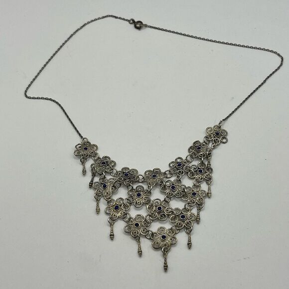 Vintage Filagree tested 925 Silver and Blue Lapis Necklace - Picture 3 of 5